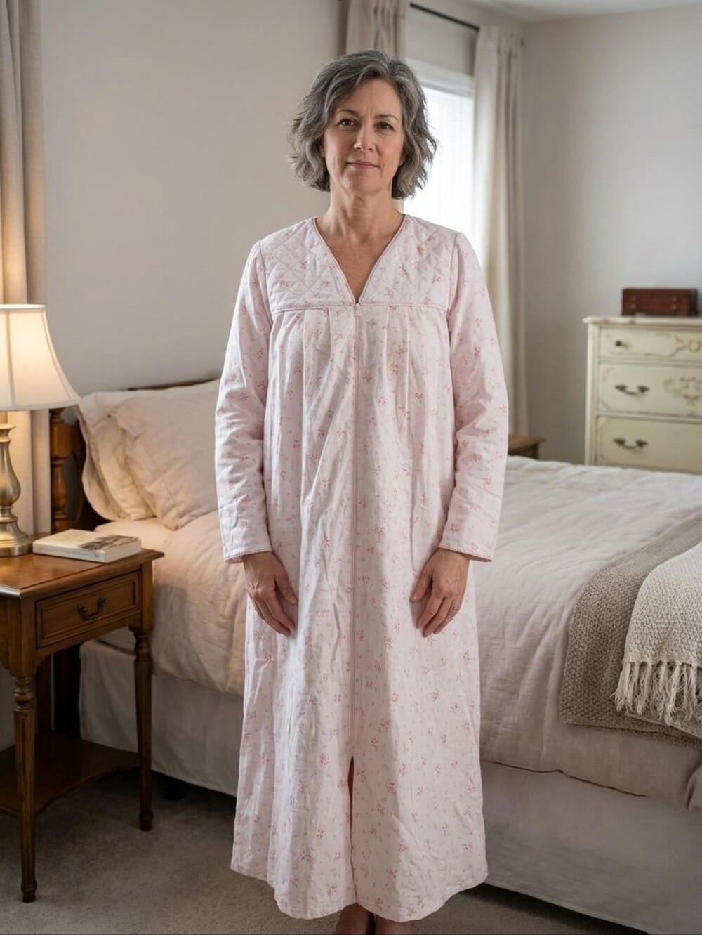 Celestial Dreams. Pink Floral Long-Sleeve Flannel Night Dress Gown. Sz M.